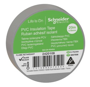 Изолента ПВХ 19мм х 20м серая Schneider Electric, 7313