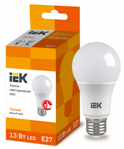 Лампа LED Е27 13W 3000 A60 шар   ИЭК, 2309