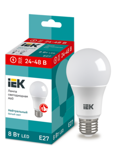 Лампа LED Е27 8W 4000 А60 24-48V   ИЭК, 7556
