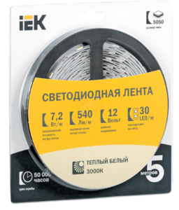 Лента светодиод. 120LED 9,6W IP65 3000+6500К (5м) ИЭК, 3750